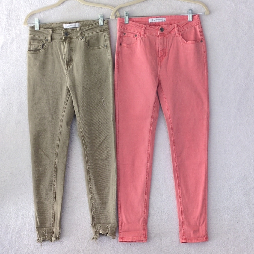 Q2 Juniors Pink & Tan Skinny Stretch Pants Bundle Size M